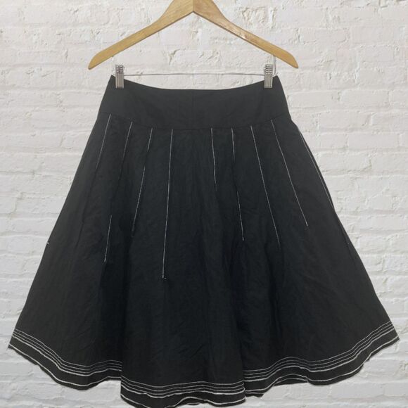 Emanuel Ungaro Black Flared Skirt Size 6 White Stitch Detail - Picture 2 of 14